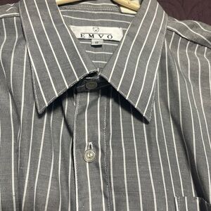 EMVO Button Up Shirt Men's 17Stripe Short Sleeve Gray Striped Casual
